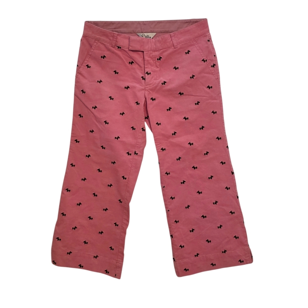 NWT Lilly Pulitzer Pink Cropped Pants Embroidered with Mini Scotties - Rare